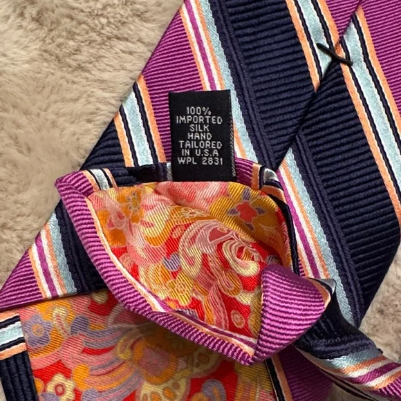 Ted Baker Pink and Navy Striped Tie - Picture 3 of 4